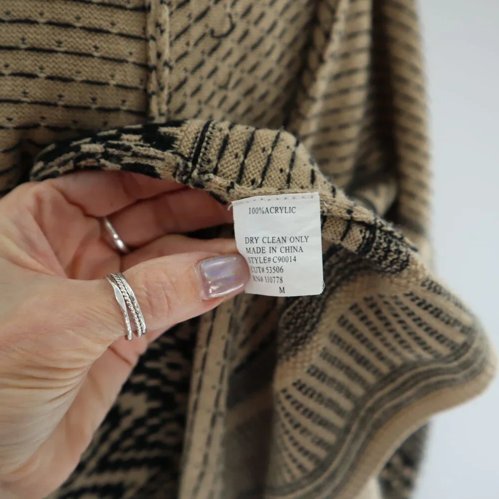 Cameo & Myth Waterfall Cardigan Womens M Beige Cottagecore Boho‎ Ethnic Unique